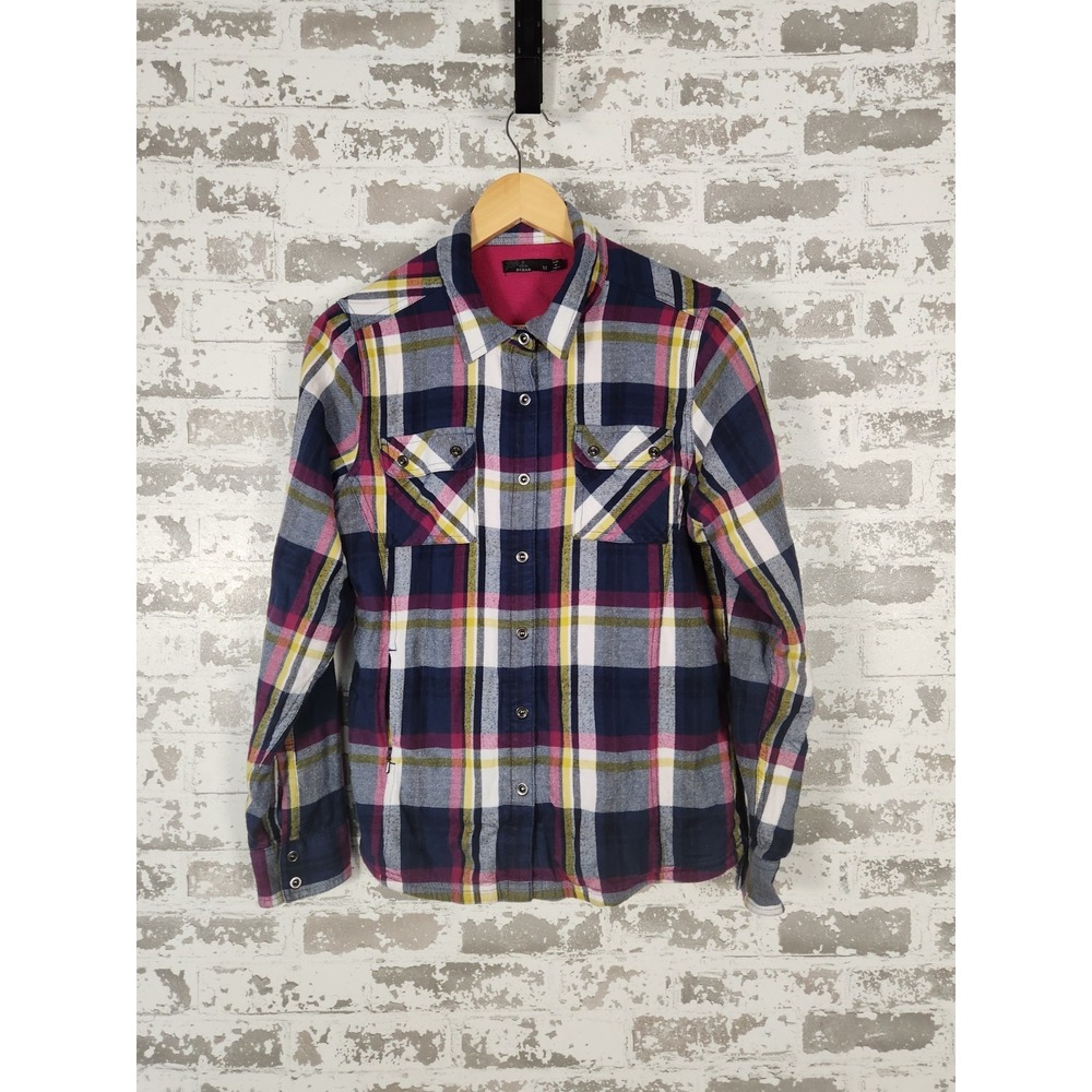 Prana Flannel Top Size Medium Blue Bridget Thermal Tartan Snap Shacket Organic